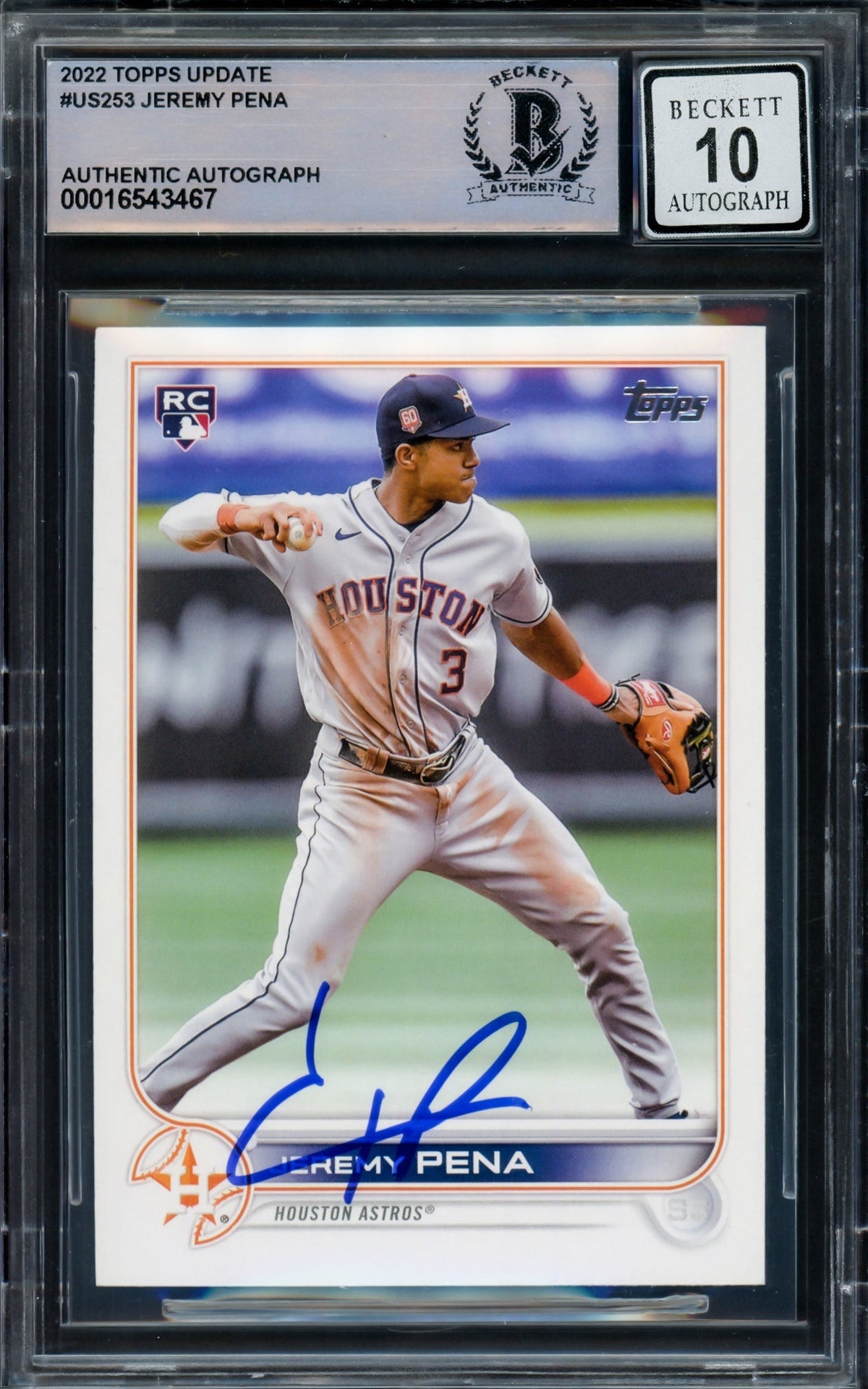 Jeremy Pena Autographed 2022 Topps Update Rookie Card #US253 Houston Astros Auto Grade Gem Mint 10 Beckett BAS