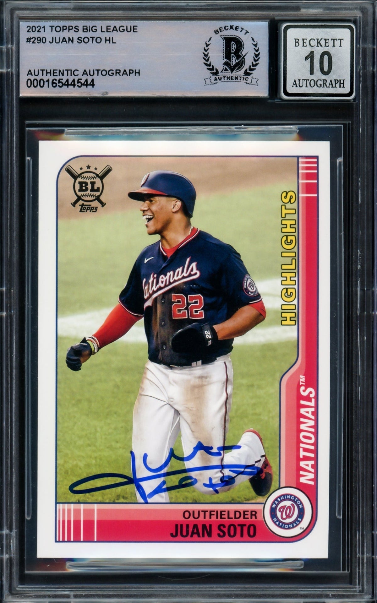 Juan Soto Autographed 2021 Topps Big League Card #290 New York Yankees Auto Grade Gem Mint 10 Beckett BAS