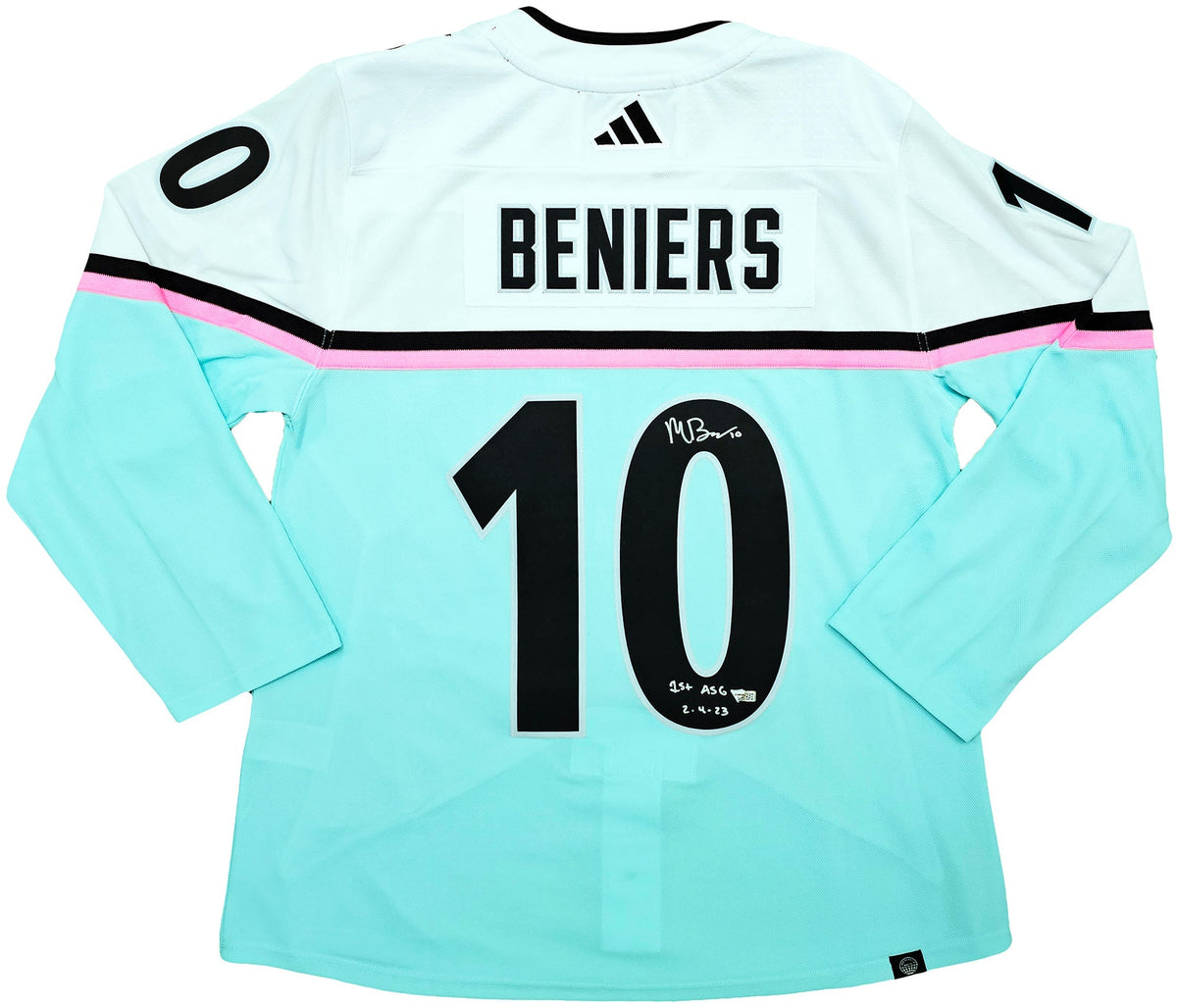 Seattle Kraken Matty Beniers Autographed White Adidas 2023 All Star Game Jersey Size 54 "1st ASG 2-4-23" Fanatics Holo Stock #215324