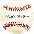 Nellie Mathews Autographed Official NL Baseball Cubs, KC A's Beckett BAS QR #BM25974