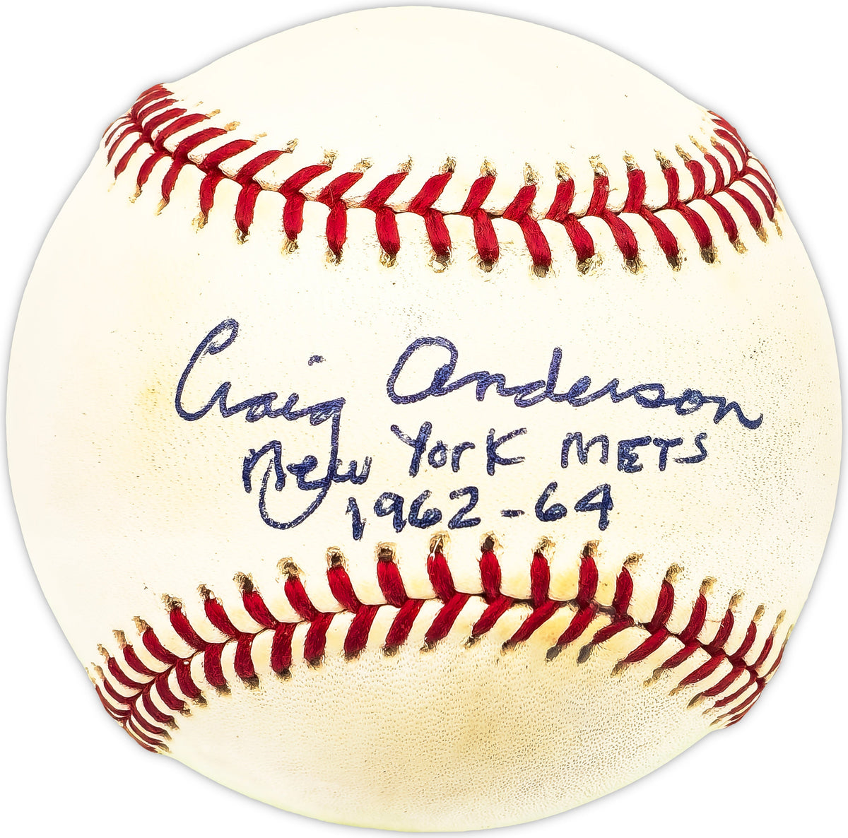Craig Anderson Autographed Official NL Baseball New York Mets "1962-64"