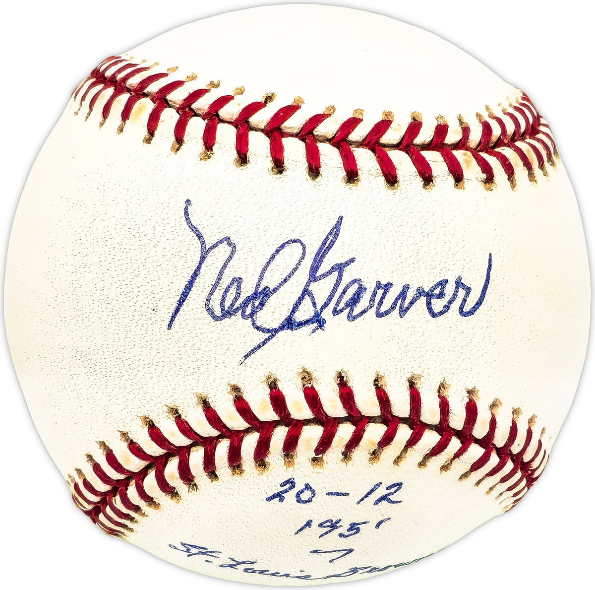 Ned Garver Autographed Official MLB Baseball St. Louis Browns "20-12 1951 Browns"