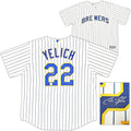 Milwaukee Brewers Christian Yelich Autographed White Pinstripe Majestic Jersey Size XL "Brew Crew" JSA Stock #215531