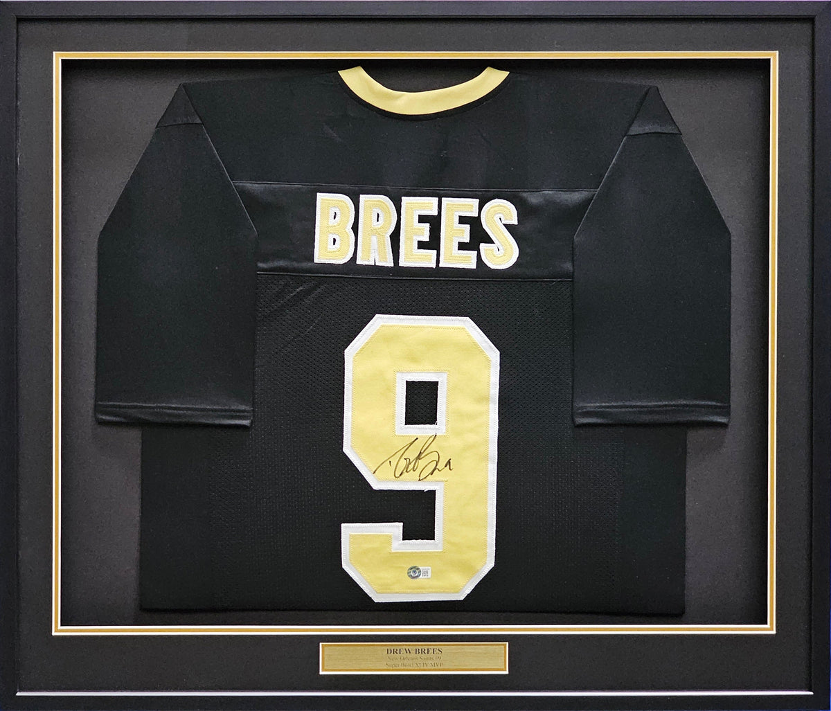 New Orleans Saints Drew Brees Autographed Framed Black Jersey Beckett BAS Witness Stock #214094