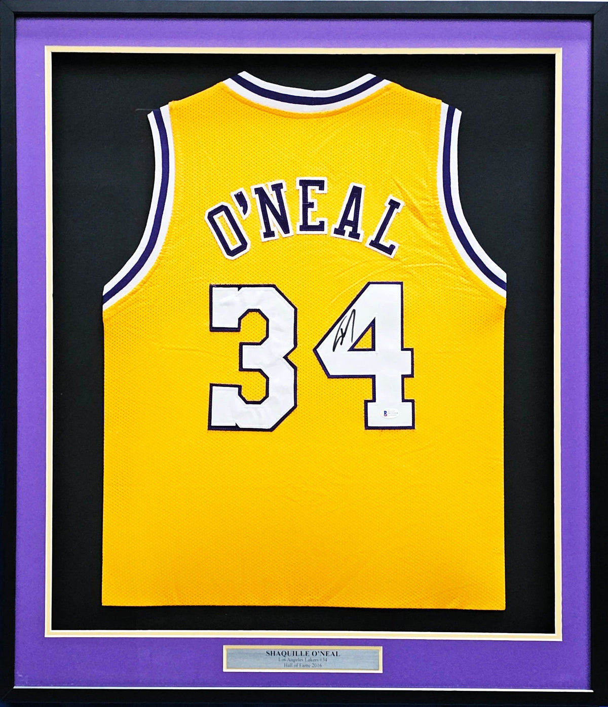 Los Angeles Lakers Shaquille Shaq O'Neal Autographed Framed Yellow Jersey Beckett BAS Stock #214102