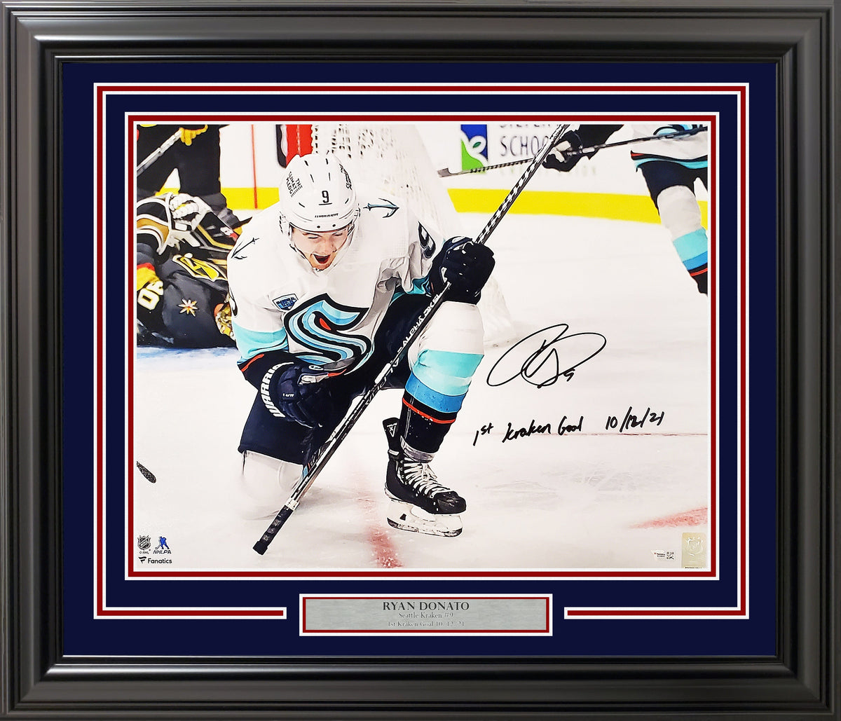 Ryan Donato Autographed Framed 16x20 Photo Seattle Kraken "1st Kraken Goal 10/12/21" Fanatics Holo Stock #214083