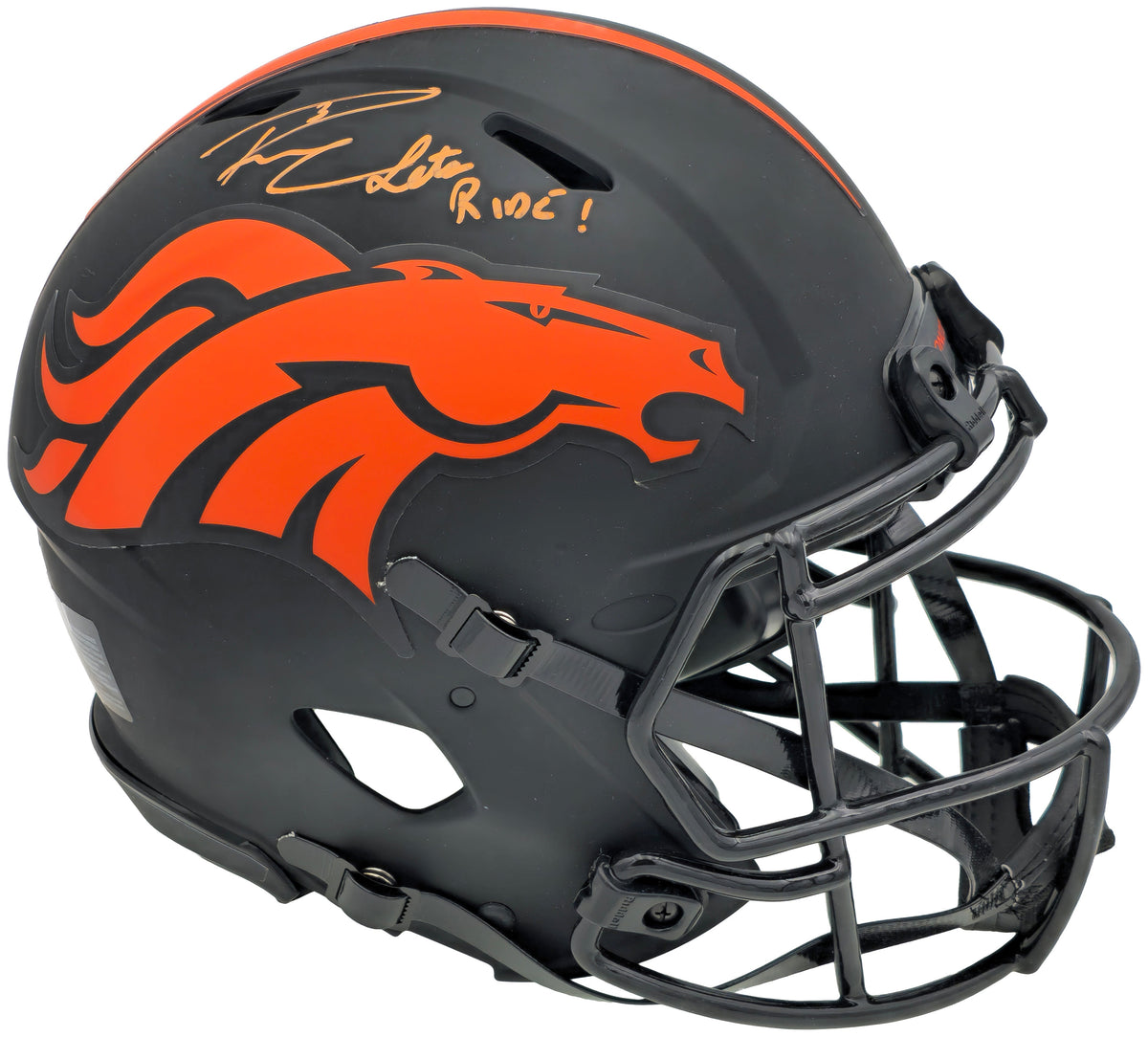 Russell Wilson Autographed Denver Broncos Eclipse Black Full Size Authentic Speed Helmet "Lets Ride" Fanatics Holo