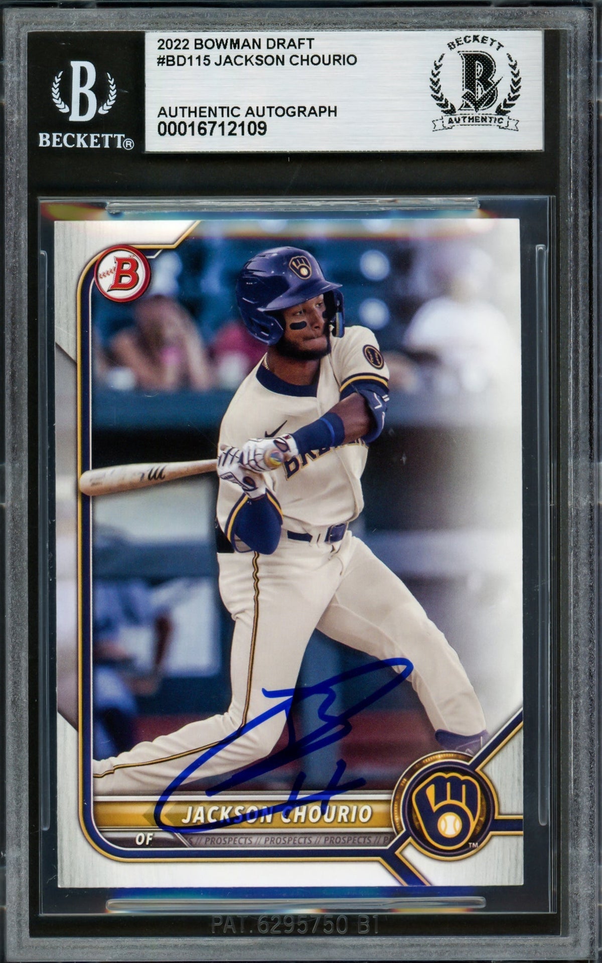 Jackson Chourio Autographed 2022 Bowman Draft Rookie Card #BD115 Milwaukee Brewers Beckett BAS