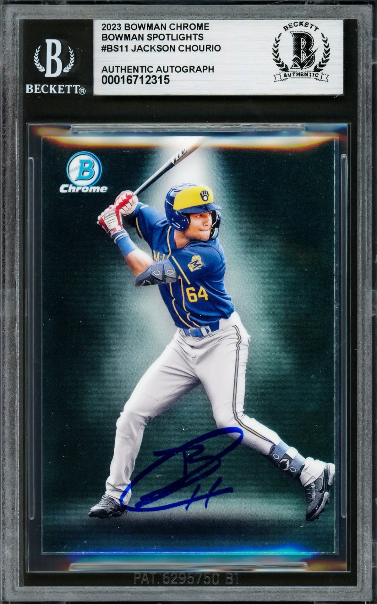 Jackson Chourio Autographed 2023 Bowman Chrome Spotlights Rookie Card #BS11 Milwaukee Brewers Beckett BAS