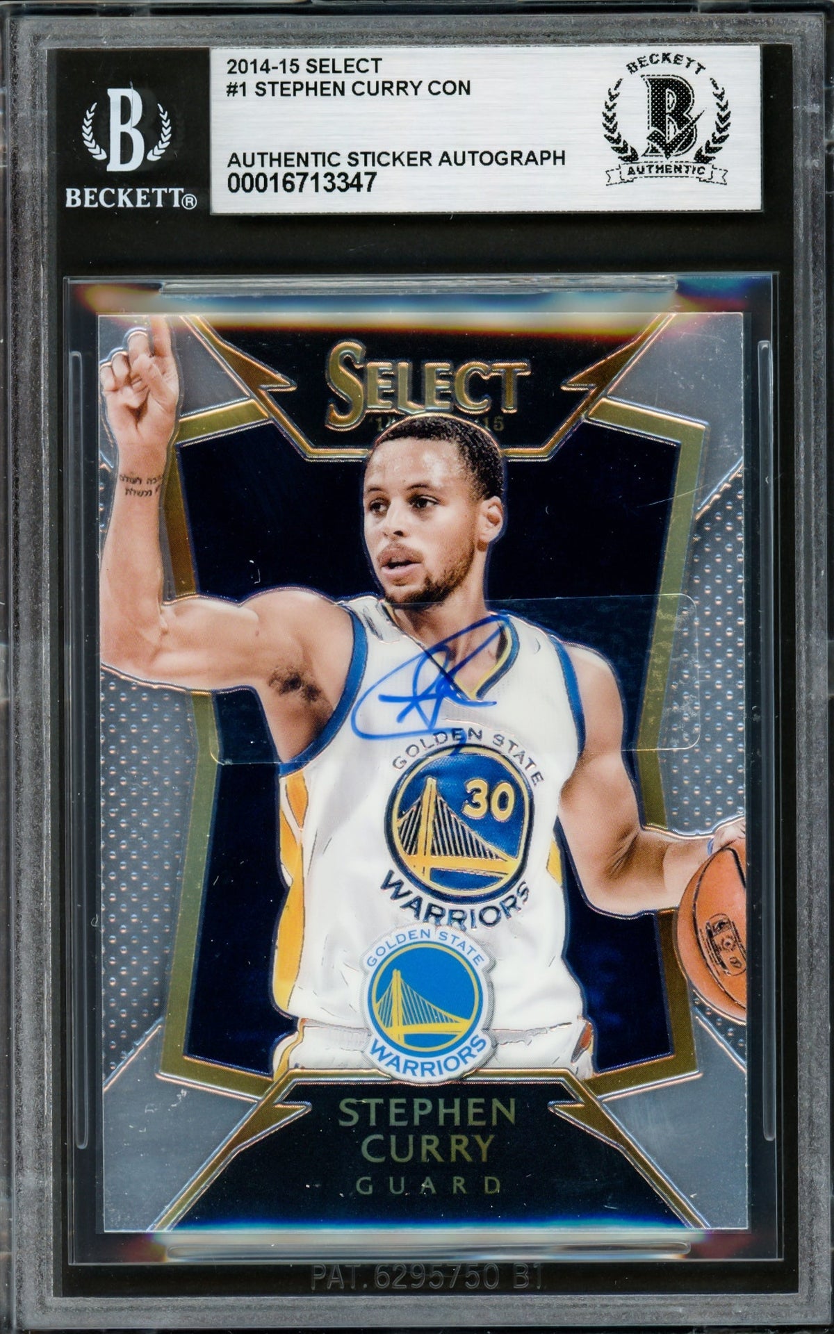 Stephen Curry Autographed 2014-15 Select Card #1 Golden State Warriors Beckett BAS