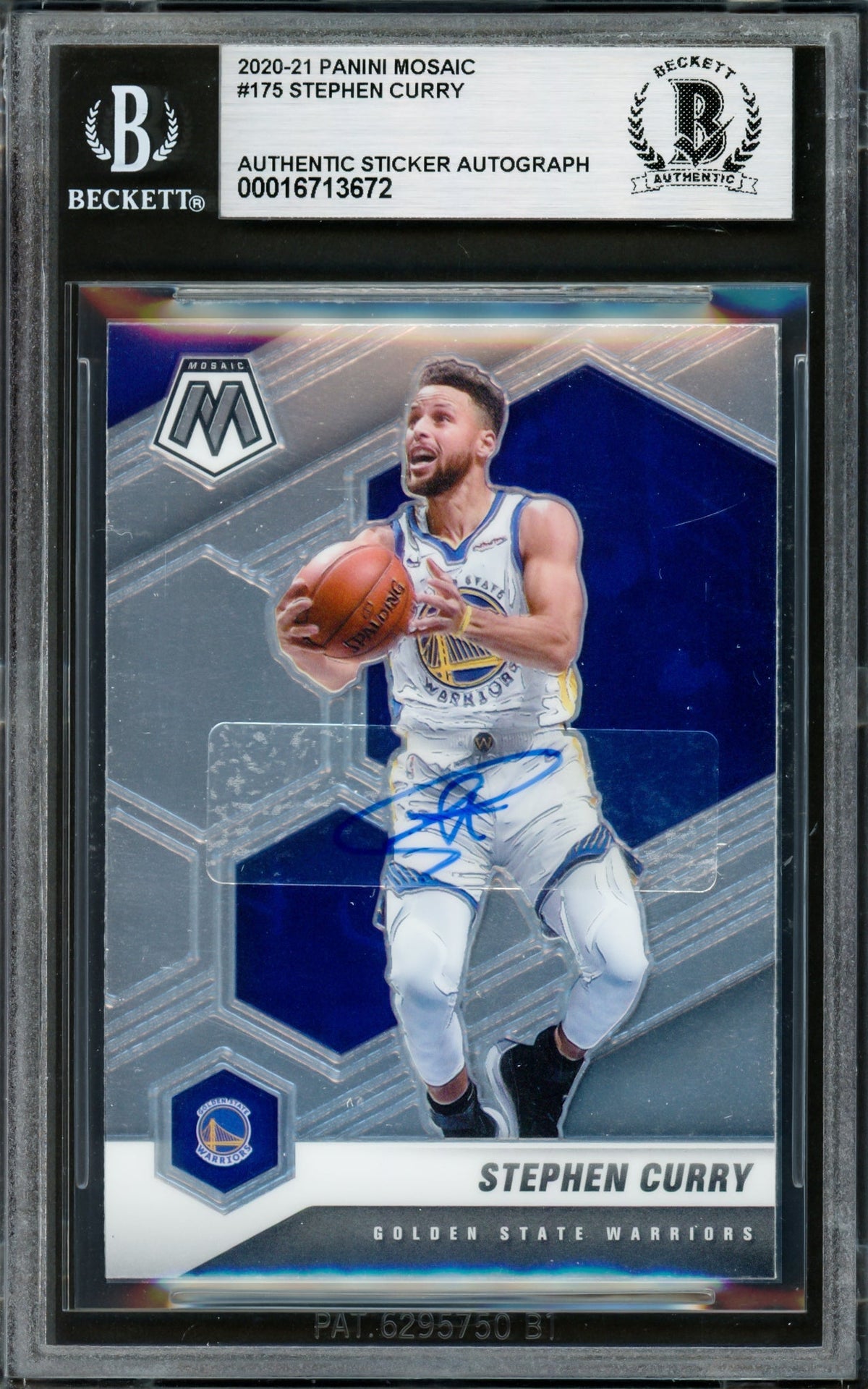 Stephen Curry Autographed 2020-21 Panini Mosaic Card #175 Golden State Warriors Beckett BAS