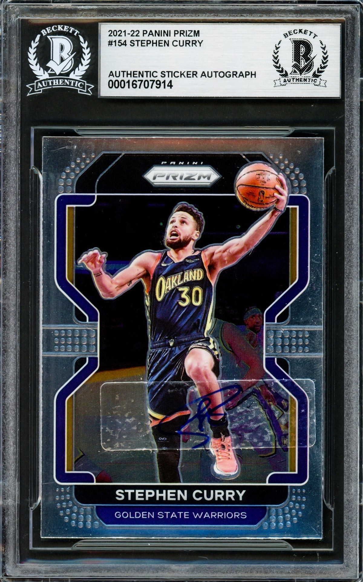 Stephen Curry Autographed 2021-22 Panini Prizm Card #154 Golden State Warriors Beckett BAS