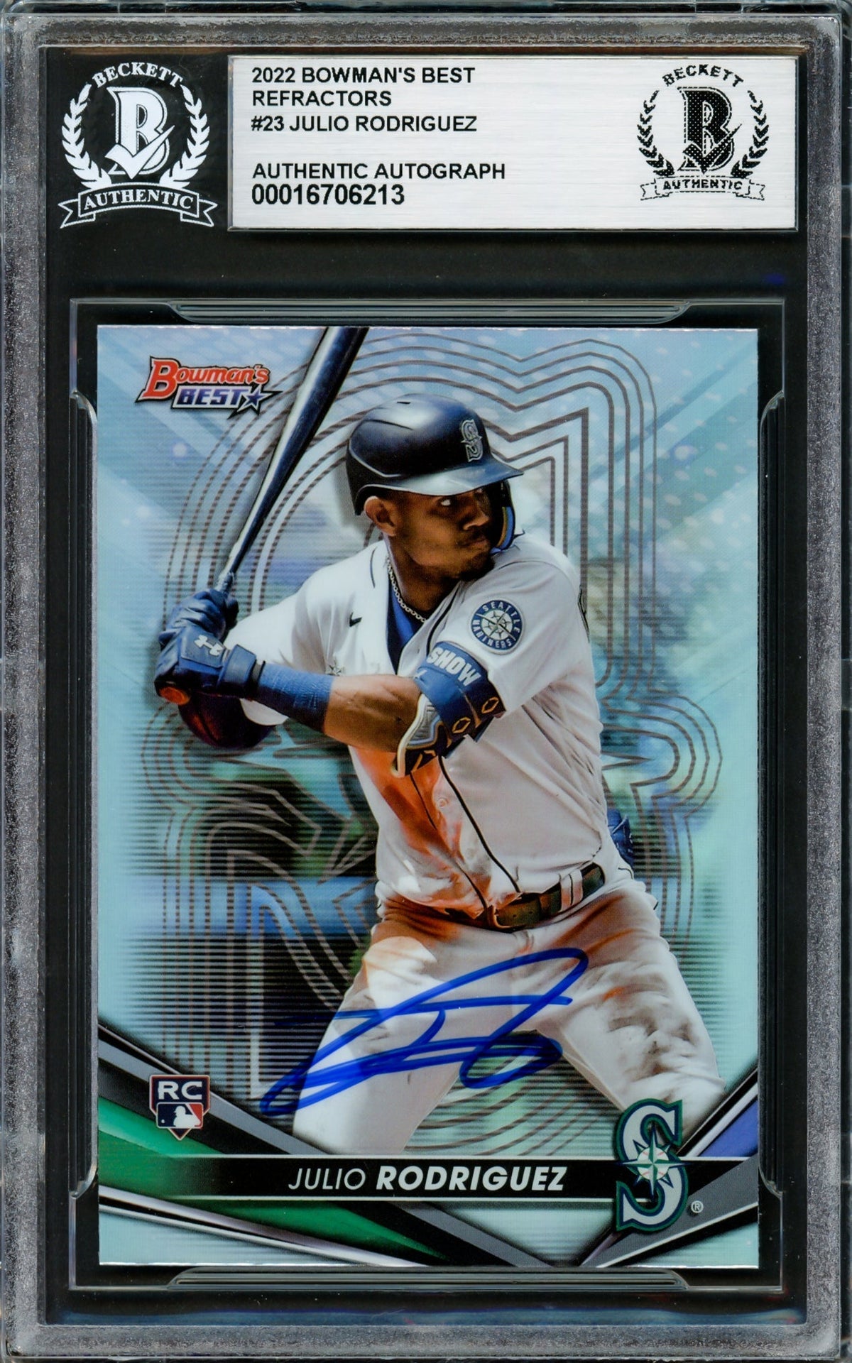 Julio Rodriguez Autographed 2022 Bowman's Best Refractor Rookie Card #23 Seattle Mariners Beckett BAS