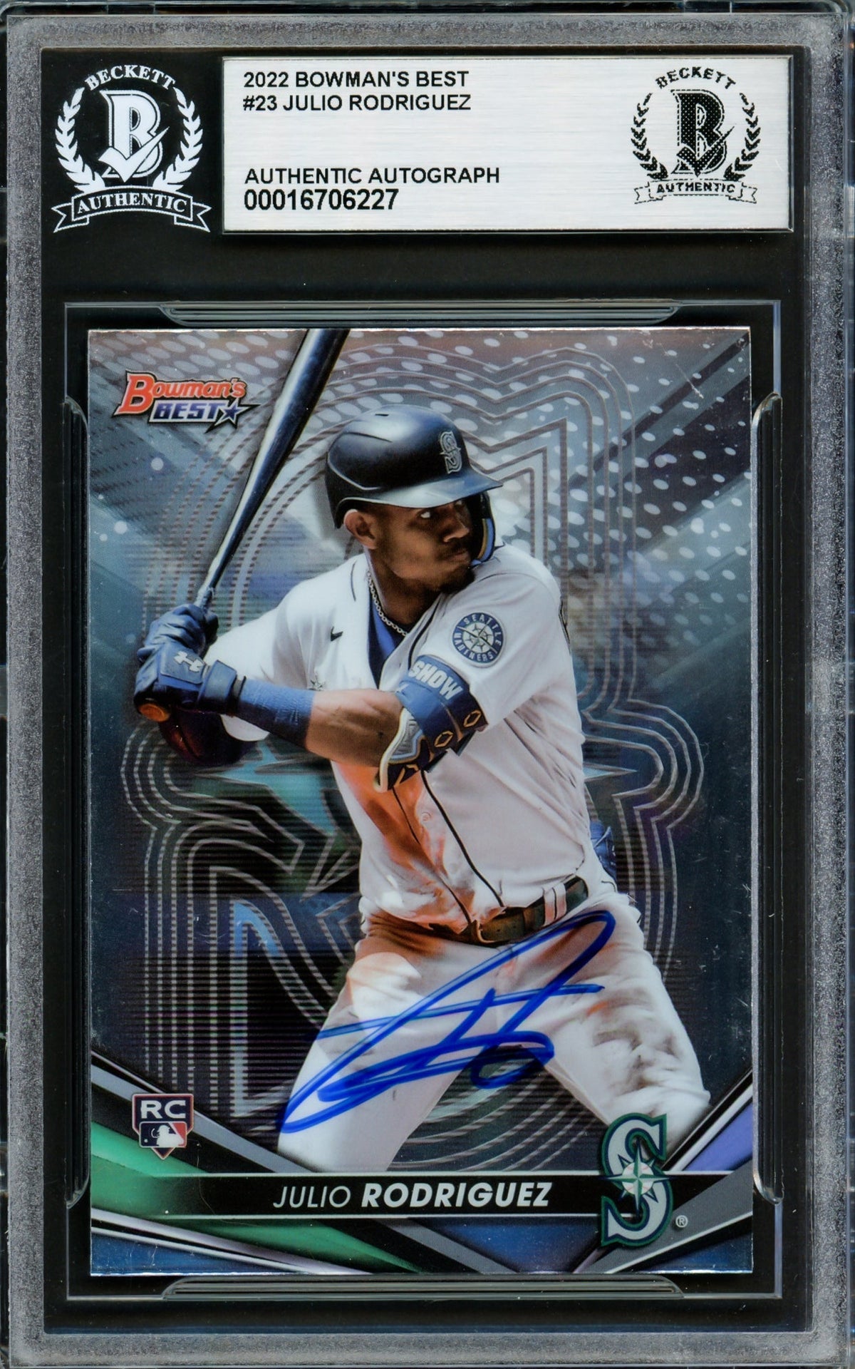 Julio Rodriguez Autographed 2022 Bowman's Best Rookie Card #23 Seattle Mariners Beckett BAS