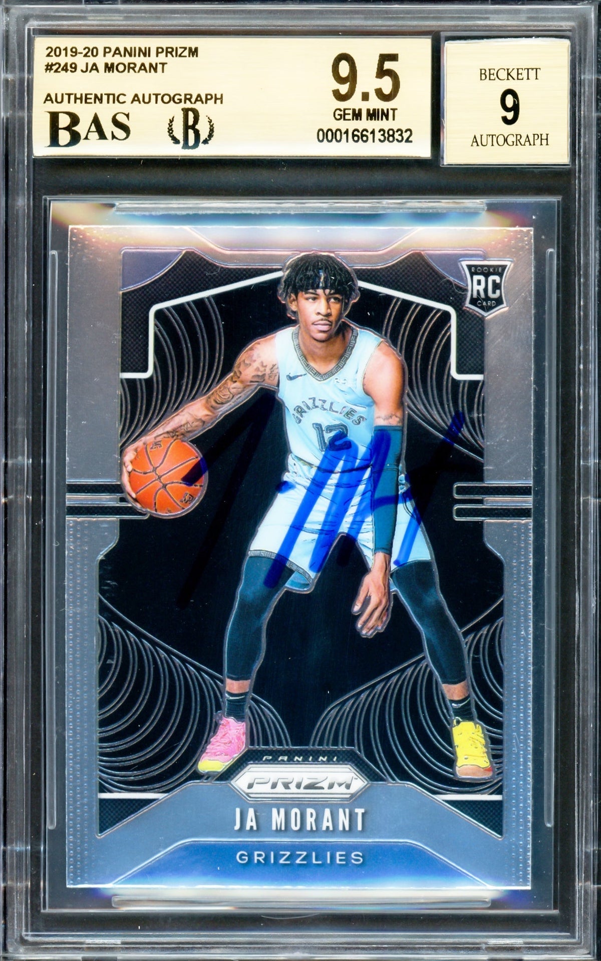 Ja Morant Autographed 2019-20 Panini Prizm Rookie Card #249 Memphis Grizzlies BGS 9.5 Auto Grade Mint 9 Beckett BAS