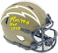 Ron Mix Autographed San Diego Chargers Army Green Salute to Service Speed Mini Helmet "HOF 1979" Beckett BAS Witness