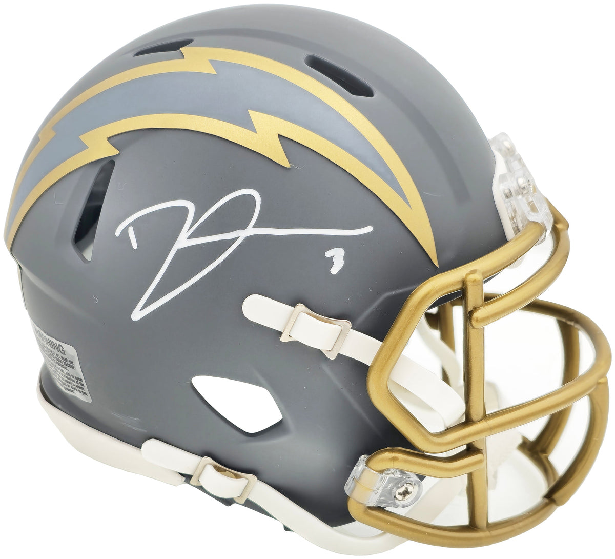 Derwin James Jr. Autographed Los Angeles Chargers Slate Gray Speed Mini Helmet Beckett BAS Witness