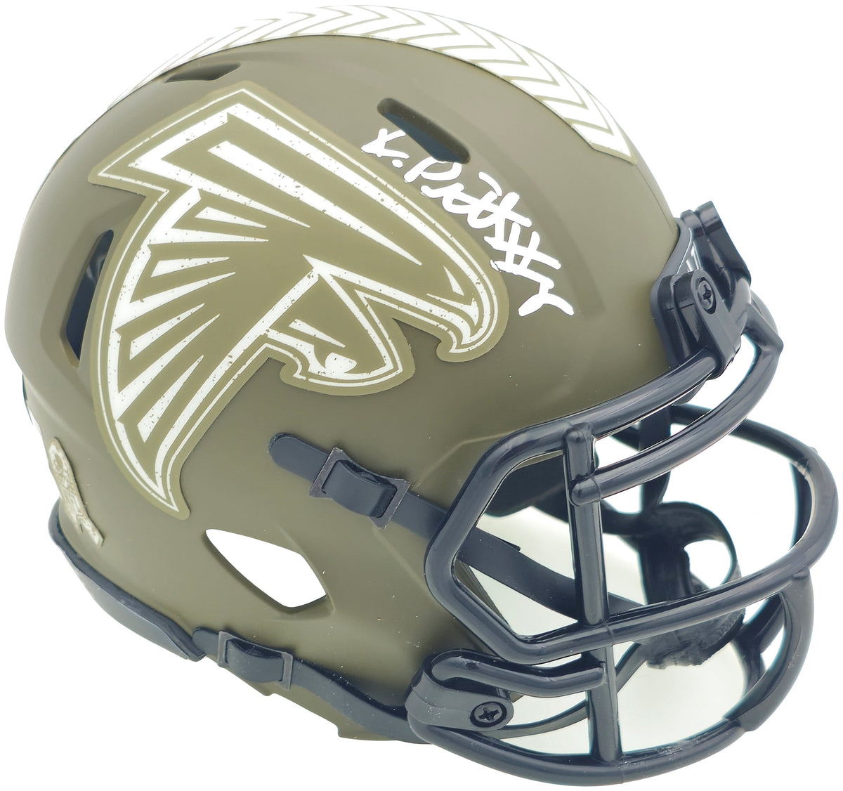 Kyle Pitts Autographed Atlanta Falcons Army Green Salute to Service Speed Mini Helmet Beckett BAS Witness