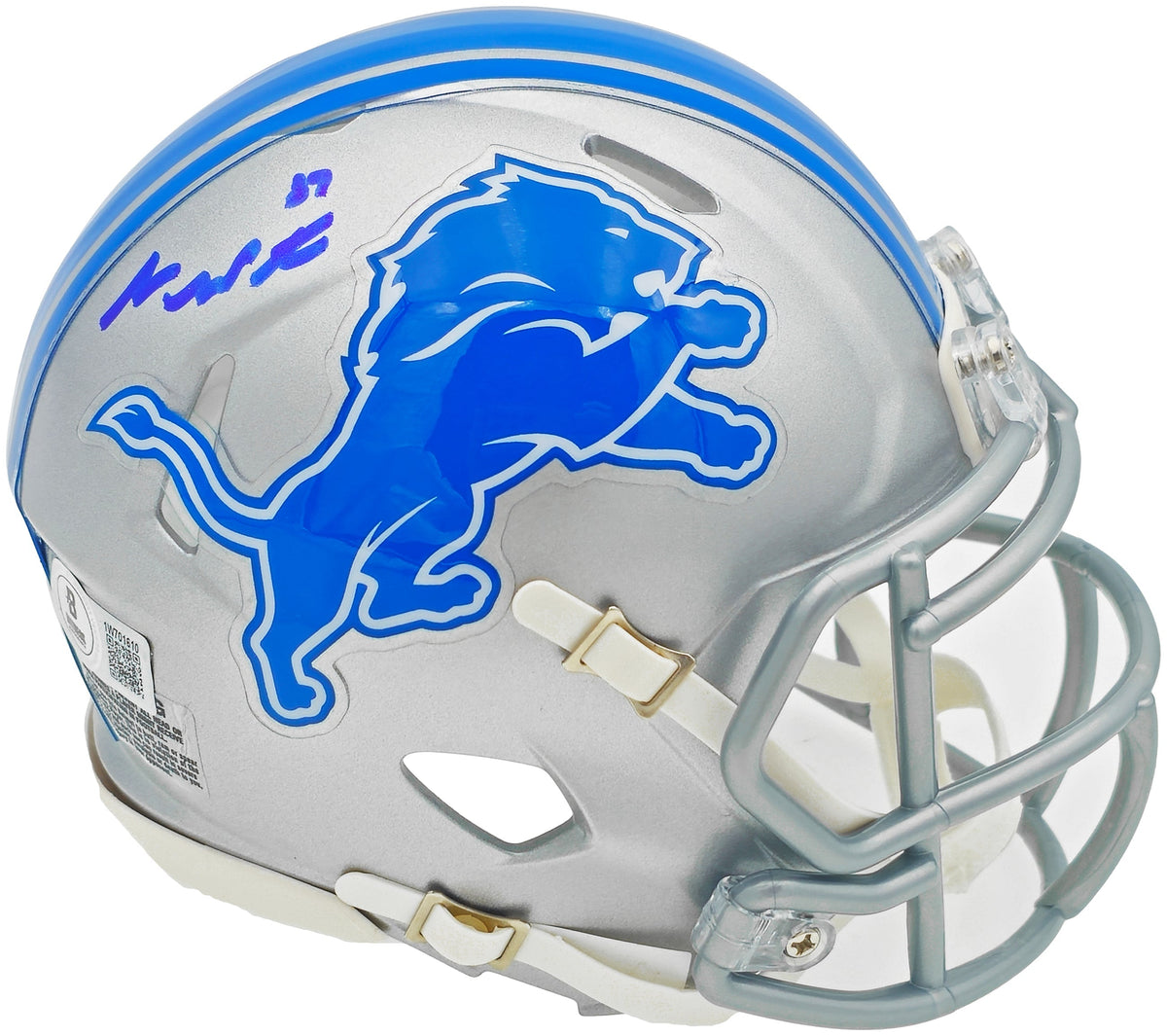 Sam LaPorta Autographed Detroit Lions Silver Speed Mini Helmet Beckett BAS Witness