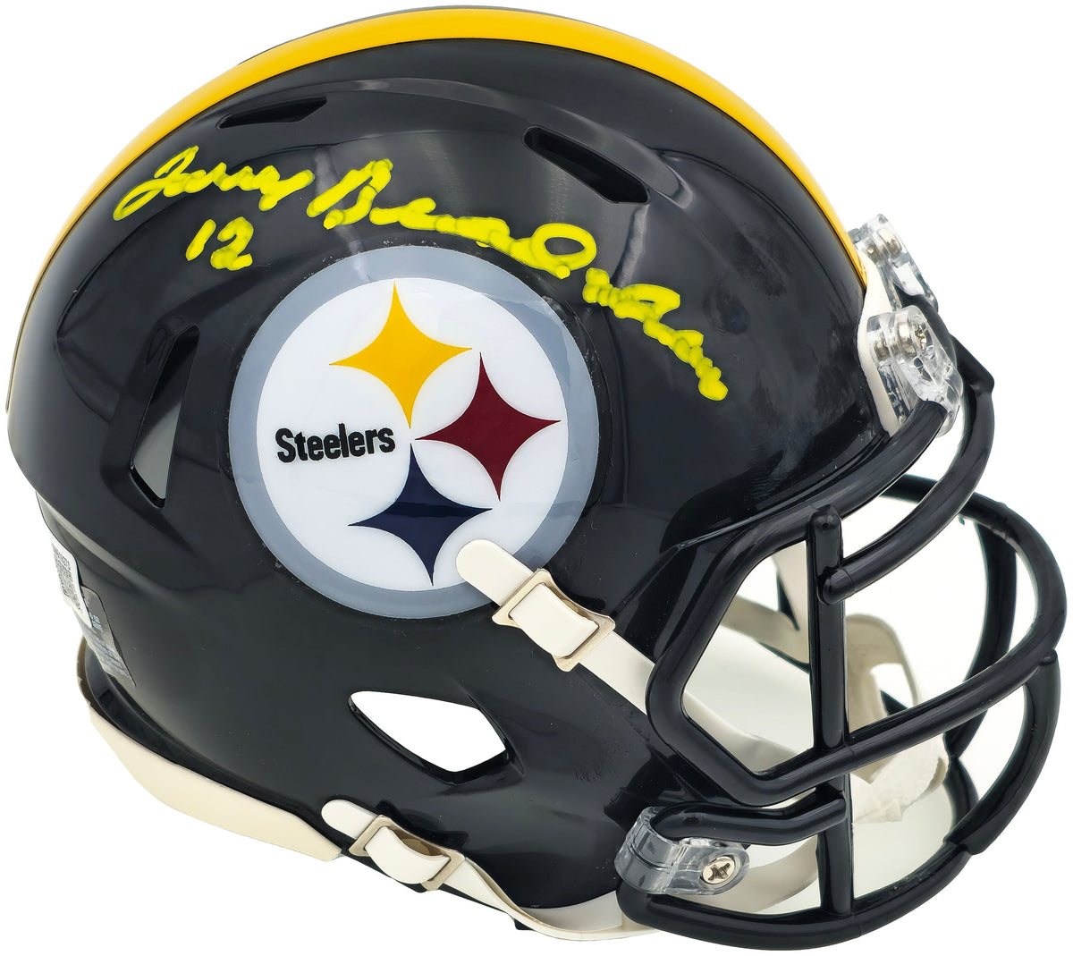 Terry Bradshaw Autographed Pittsburgh Steelers Black Speed Mini Helmet Beckett BAS Witness