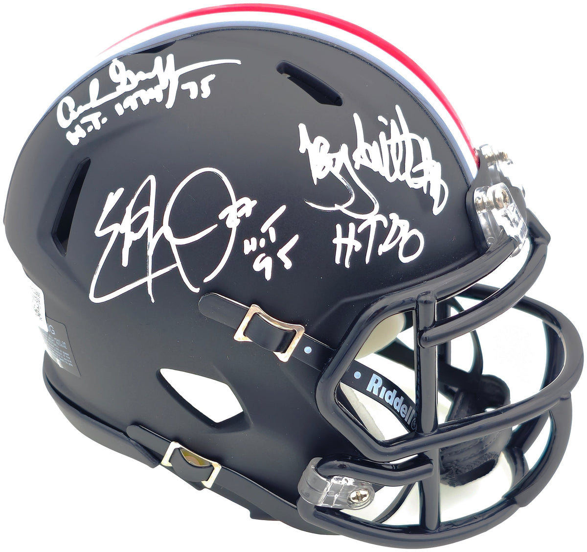Archie Griffin, Eddie George & Troy Smith Autographed Ohio State Buckeyes Black Speed Mini Helmet "HT" Beckett BAS Witness