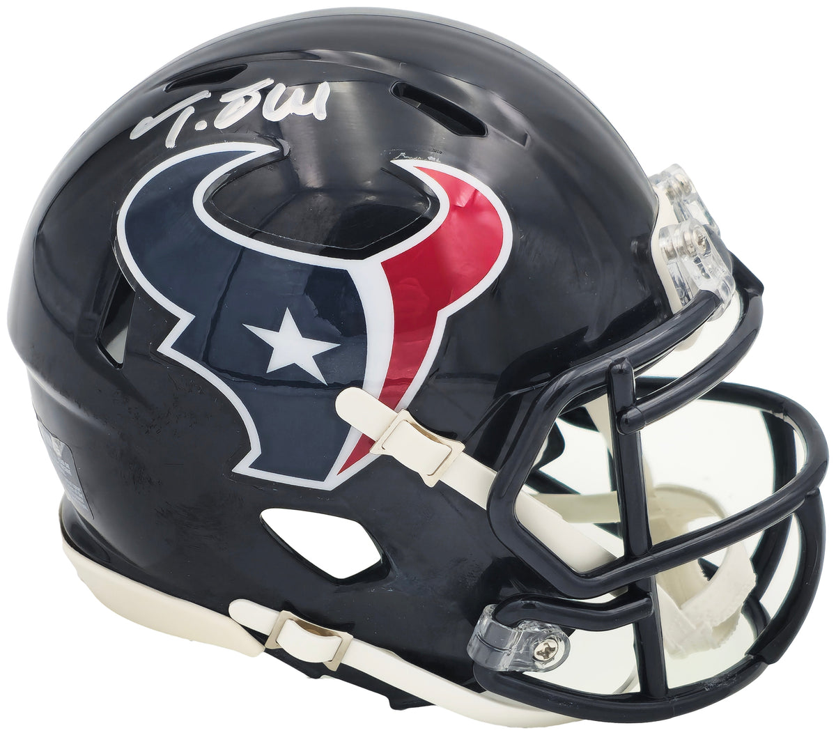 Tank Dell Autographed Houston Texans Blue Speed Mini Helmet Beckett BAS QR