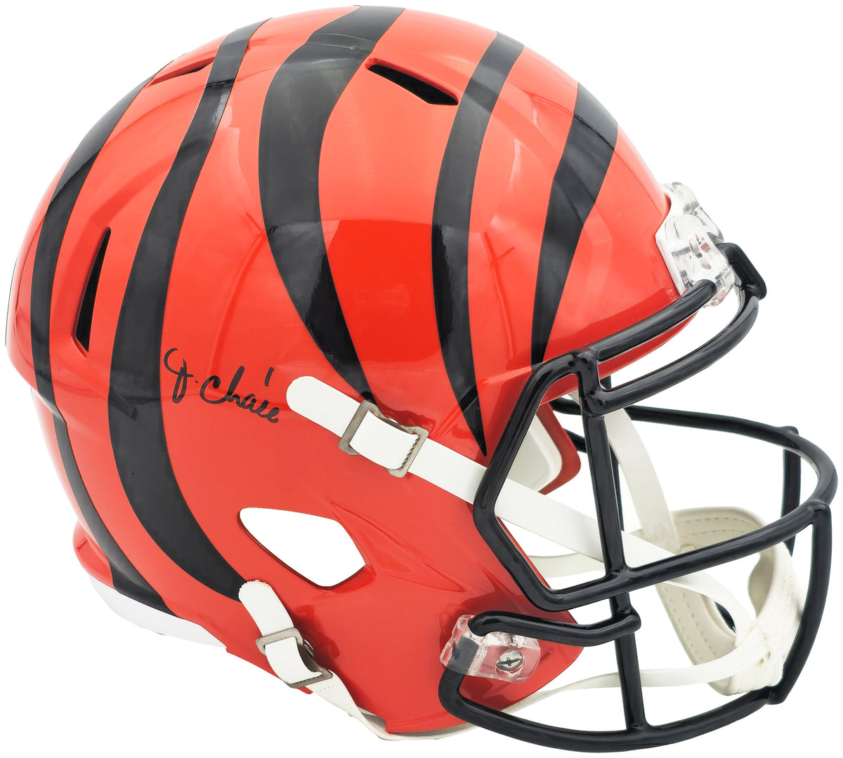 Ja'Marr Chase Autographed Cincinnati Bengals Orange Full Size Speed Replica Helmet Beckett BAS Witness