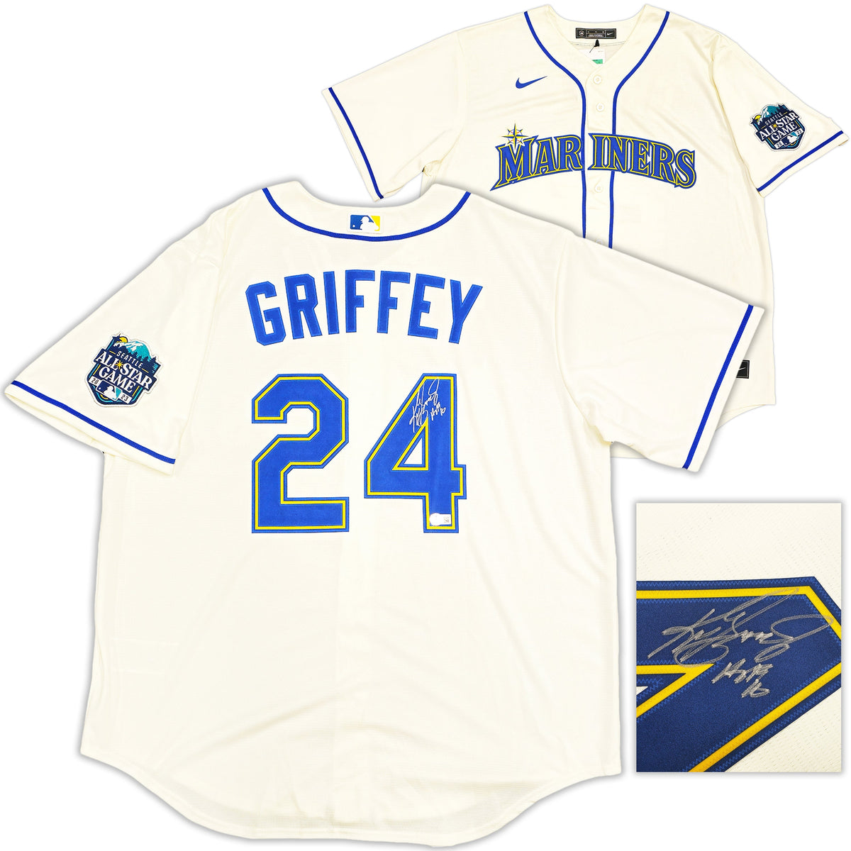 Seattle Mariners Ken Griffey Jr. Autographed Cream Nike 2023 All Star Game Patch Jersey Size XL "HOF 16" Beckett BAS Witness