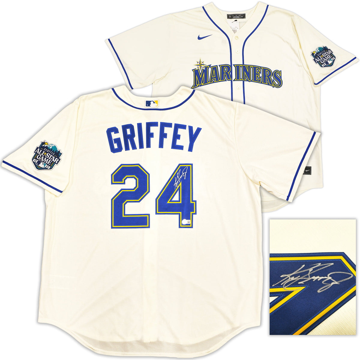 Seattle Mariners Ken Griffey Jr. Autographed Cream Nike 2023 All Star Game Patch Jersey Size XXL Beckett BAS Witness