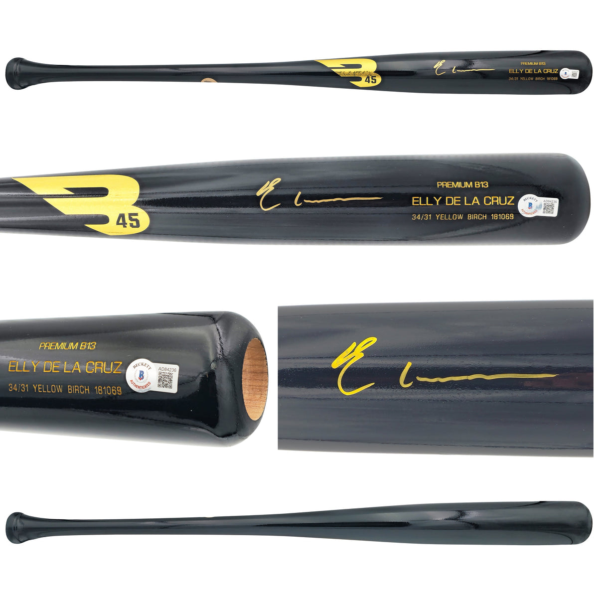 Elly De La Cruz Autographed Black B45 Player Model Baseball Bat Cincinnati Reds Beckett BAS QR
