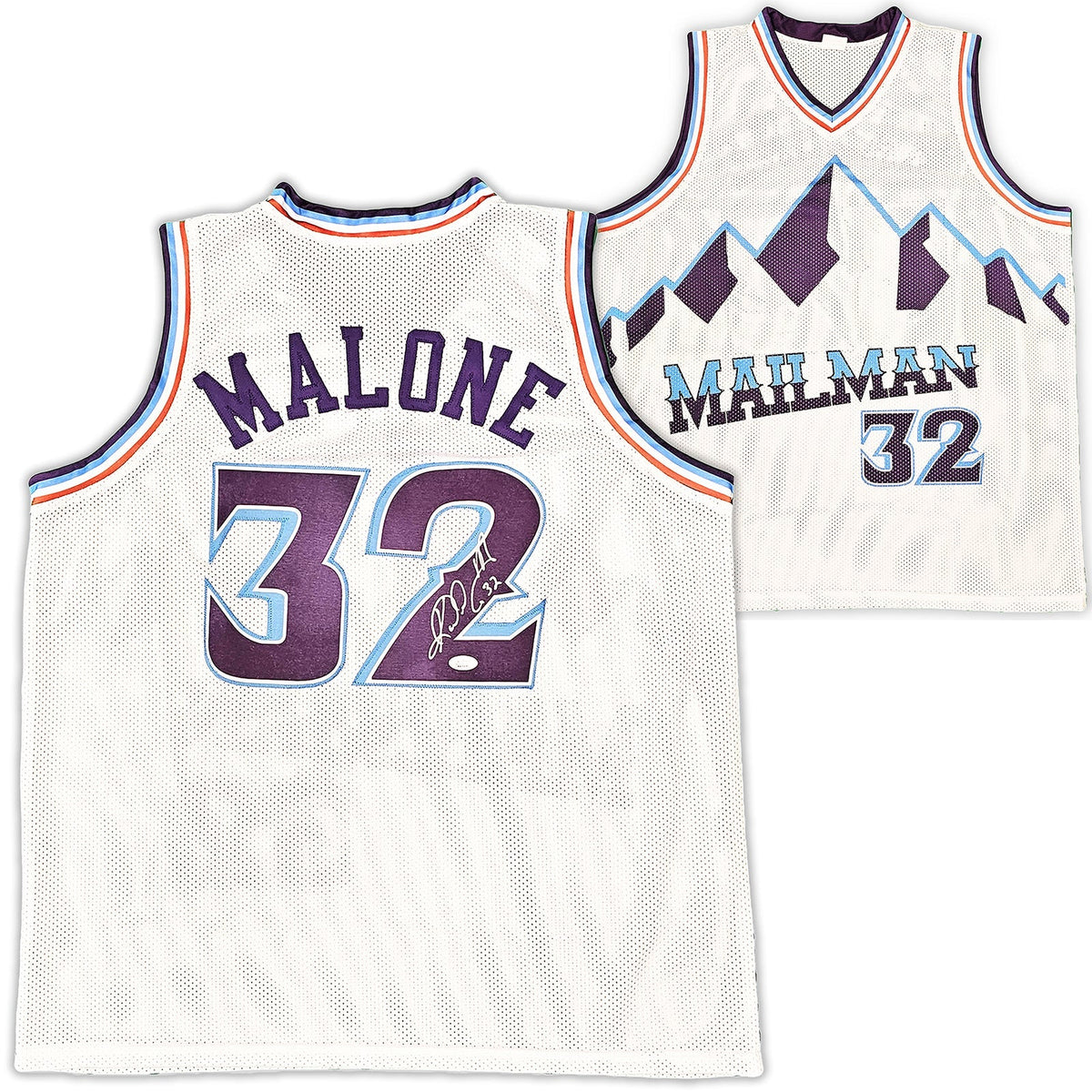 Utah Jazz Karl Malone Autographed White Jersey JSA Stock #215763
