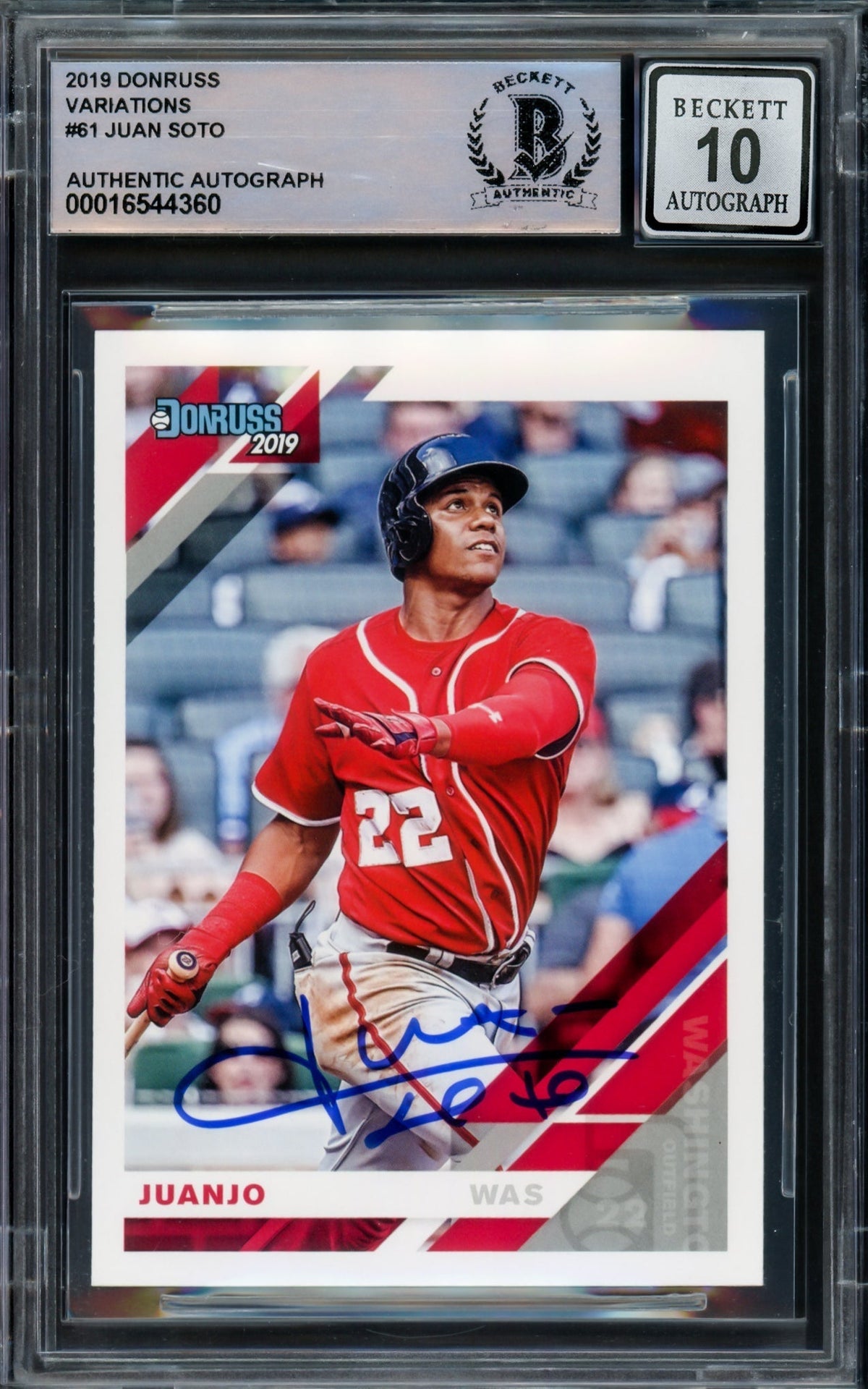 Juan Soto Autographed 2019 Donruss Variation Card #61 New York Yankees Auto Grade Gem Mint 10 Beckett BAS #16544360