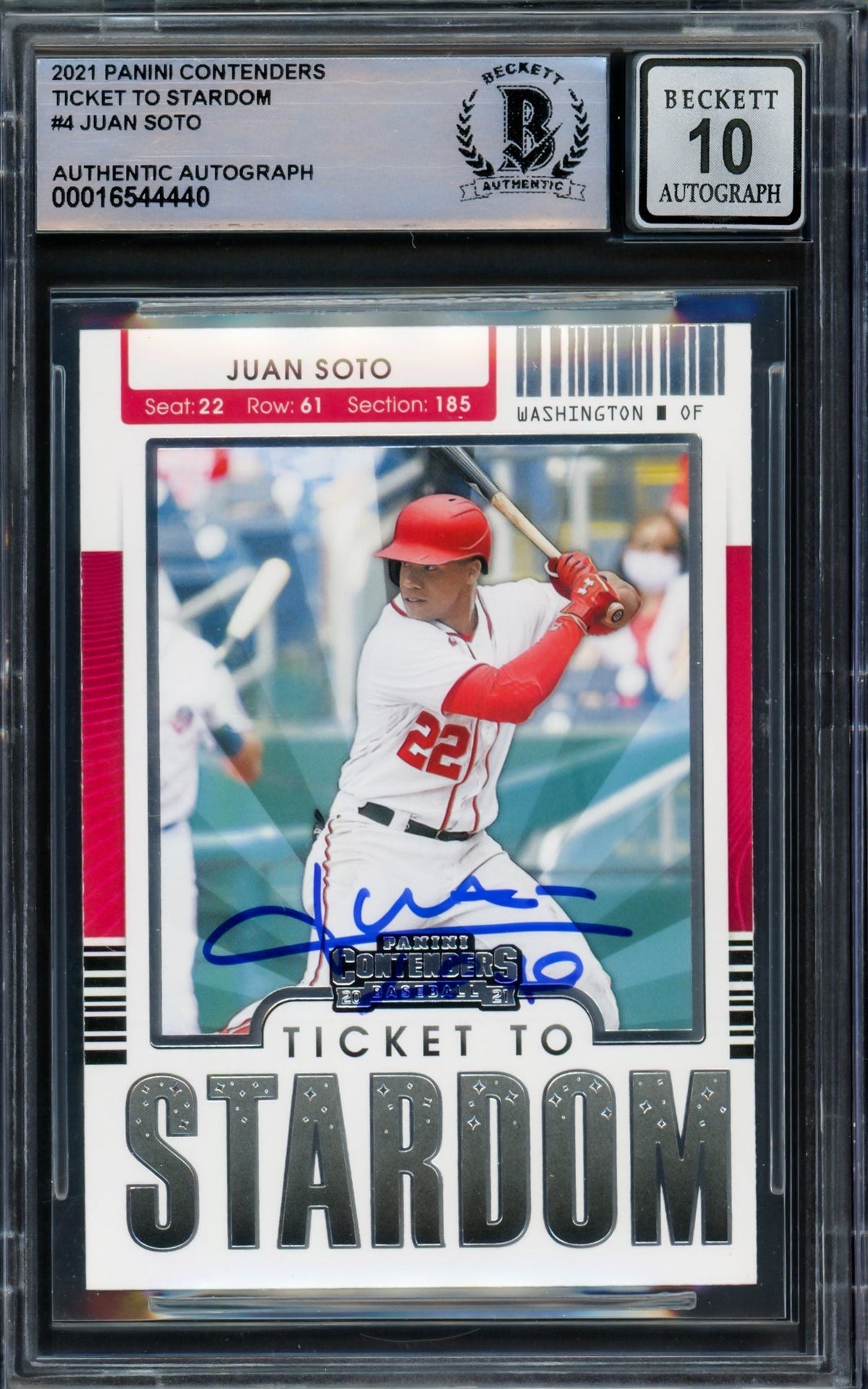 Juan Soto Autographed 2021 Panini Contenders Ticket To Stardom Card #TTS-JS New York Yankees Auto Grade Gem Mint 10 Beckett BAS #16544440