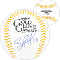 Salvador Perez Autographed Official Gold Glove Logo Baseball Kansas City Royals Beckett BAS Witness Stock #216045