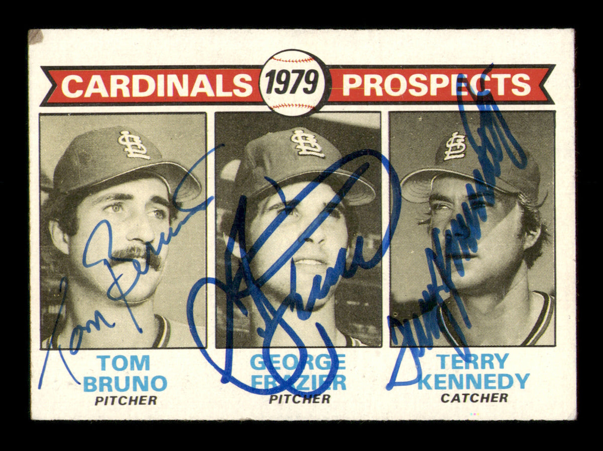 Terry Kennedy, George Frazier & Tom Bruno Autographed 1979 Topps Rookie Card #724 St. Louis Cardinals