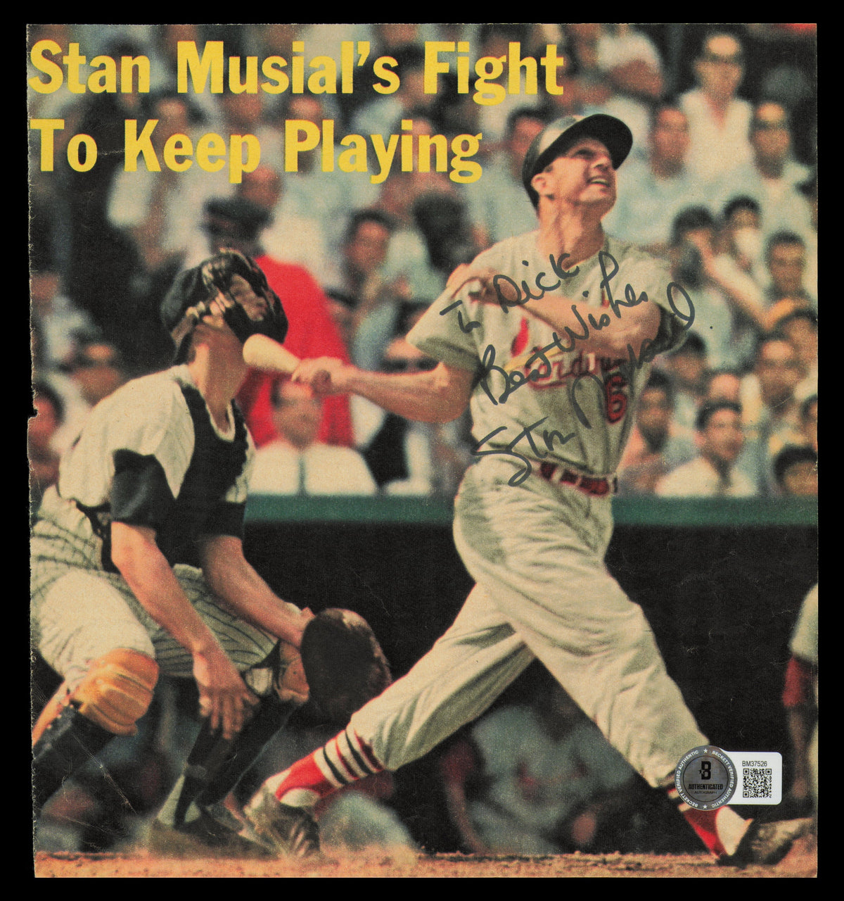 Stan Musial Autographed 8x8 Magazine Page Photo St. Louis Cardinals "To Dick" Beckett BAS QR #BM37526