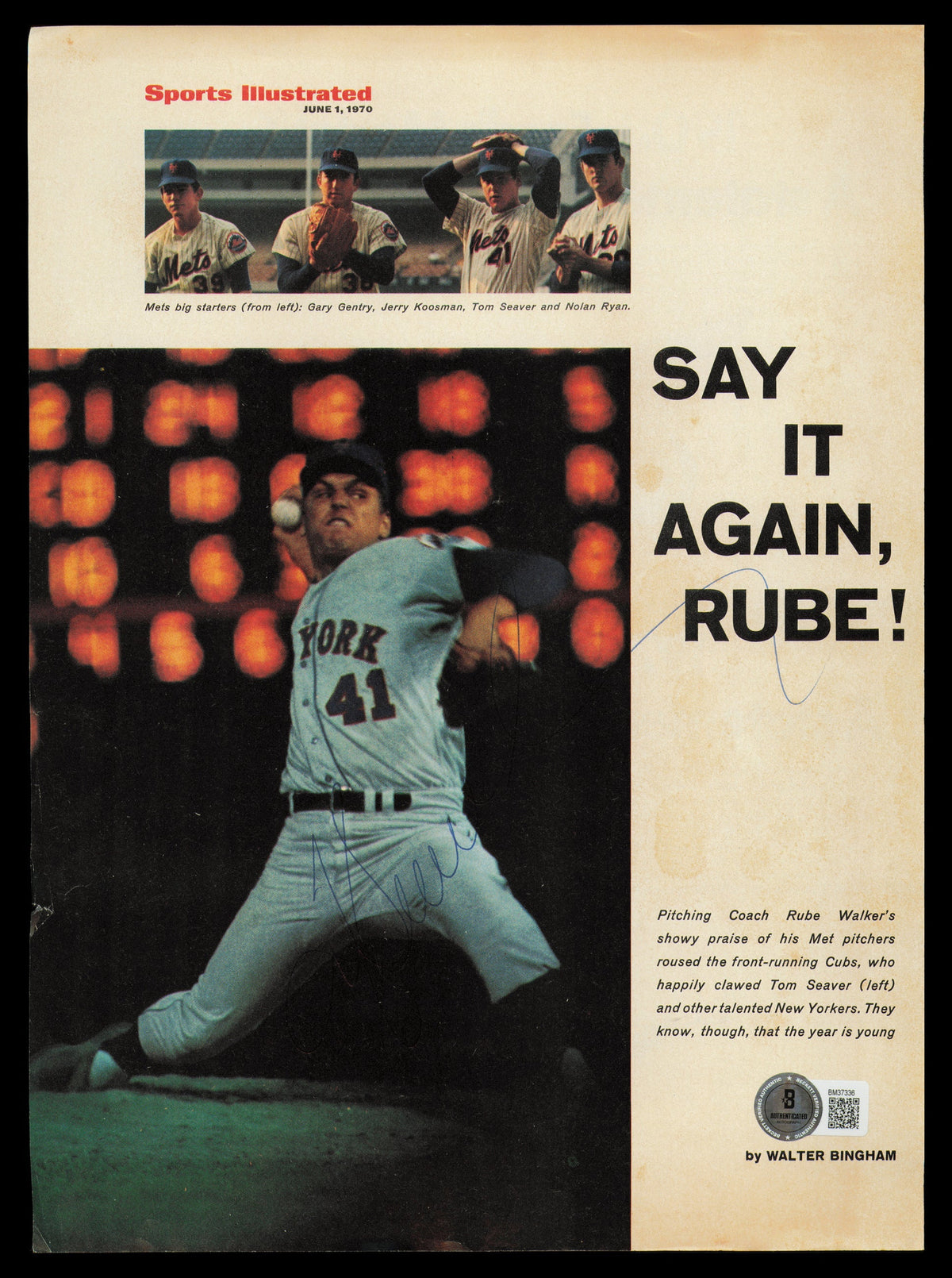 Tom Seaver Autographed 8.5x11.5 Magazine Page Photo New York Mets Beckett BAS QR #BM37336