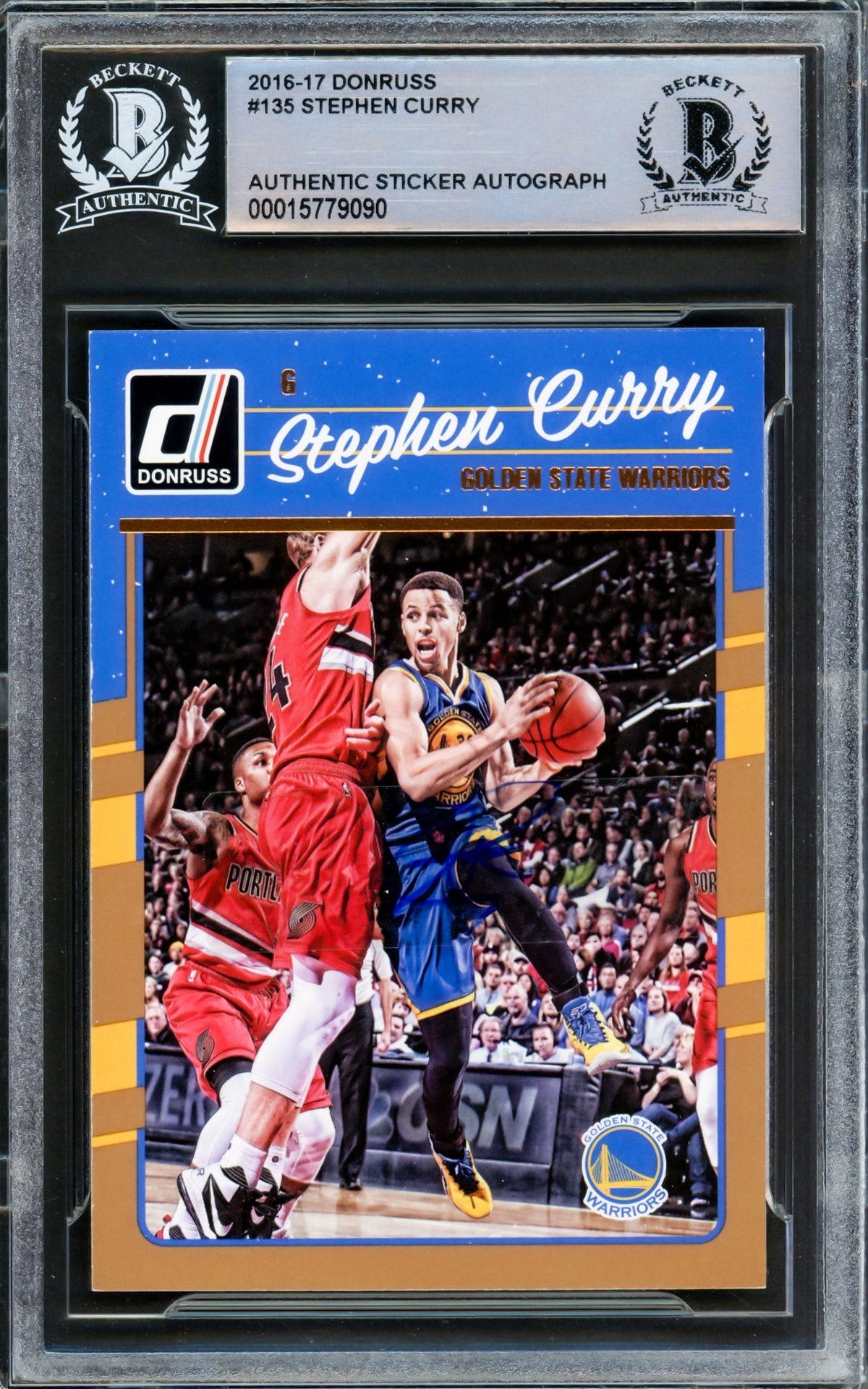 Stephen Curry Autographed 2016-17 Donruss Card #135 Golden State Warriors Beckett BAS Stock #216841