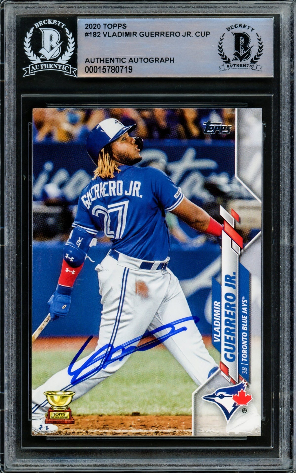 Vladimir Guerrero Jr. Autographed 2020 Topps Card #182 Toronto Blue Jays Beckett BAS Stock #216863
