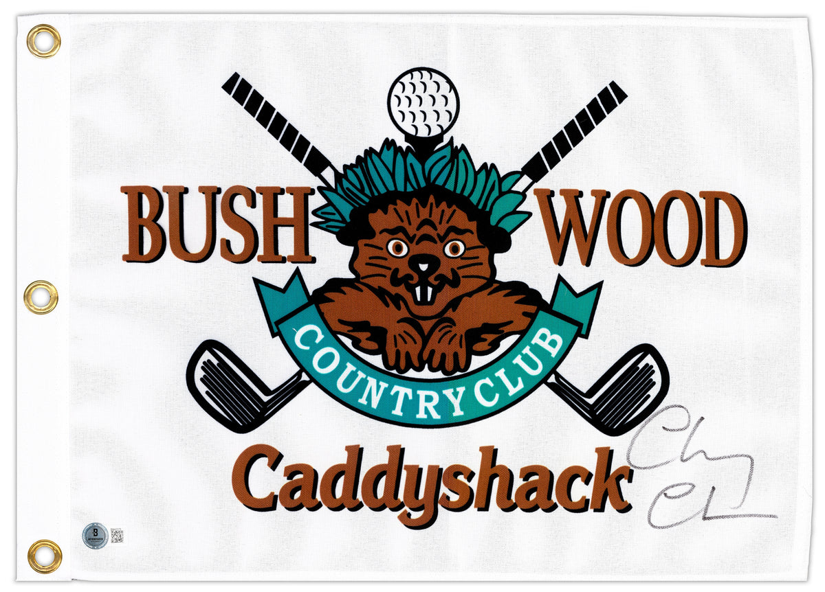 Chevy Chase Autographed White Caddyshack Golf Pin Flag Caddyshack Beckett BAS QR