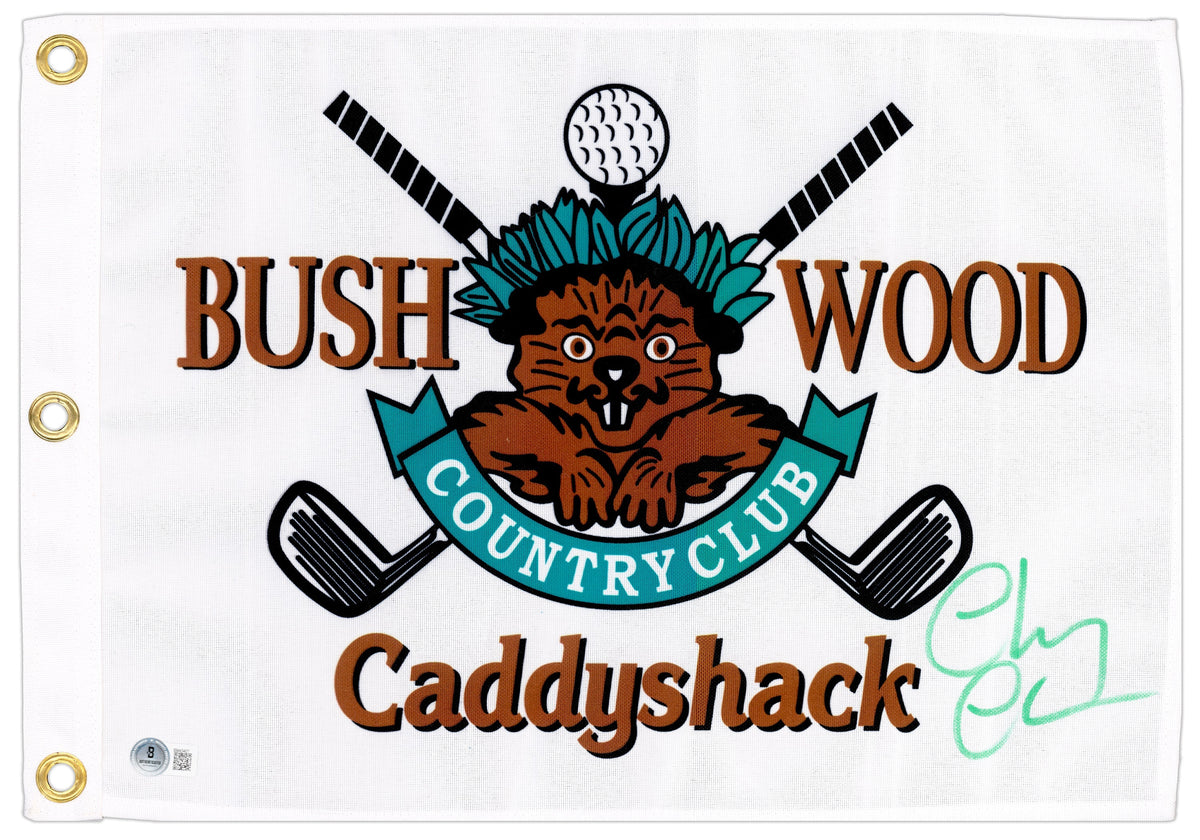 Chevy Chase Autographed White Caddyshack Golf Pin Flag Caddyshack Beckett BAS QR