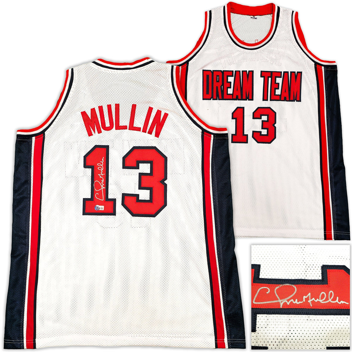 Team USA Chris Mullin Autographed White Jersey Beckett BAS Witness