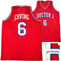 Philadelphia 76ers Julius "Dr. J" Erving Autographed Red Jersey Beckett BAS Witness