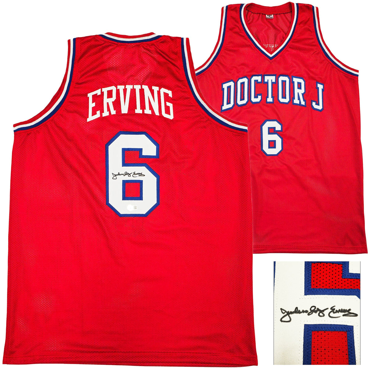 Philadelphia 76ers Julius "Dr. J" Erving Autographed Red Jersey Beckett BAS Witness