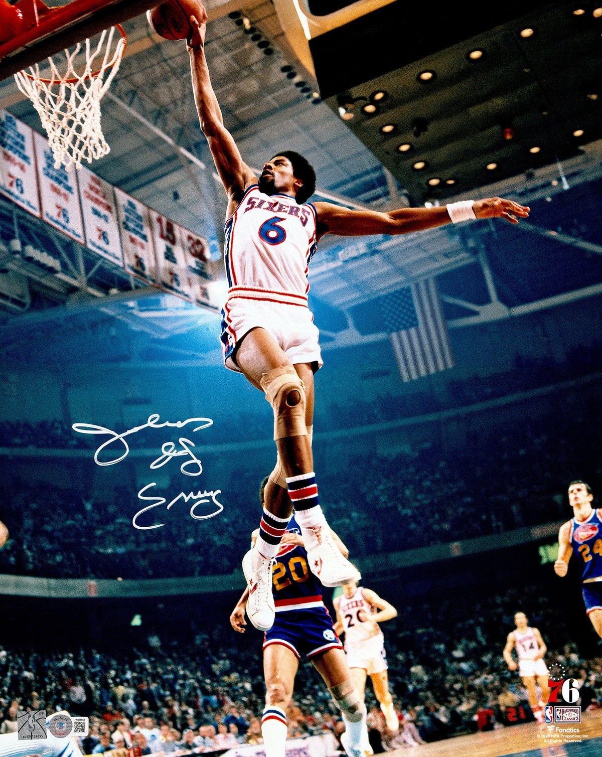 Julius "Dr. J" Erving Autographed 16x20 Photo Philadelphia 76ers Beckett BAS Witness