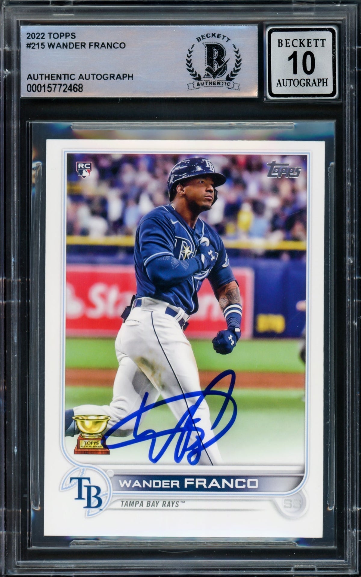 Wander Franco Autographed 2022 Topps Rookie Card #215 Tampa Bay Rays Auto Grade Gem Mint 10 Beckett BAS #15772468