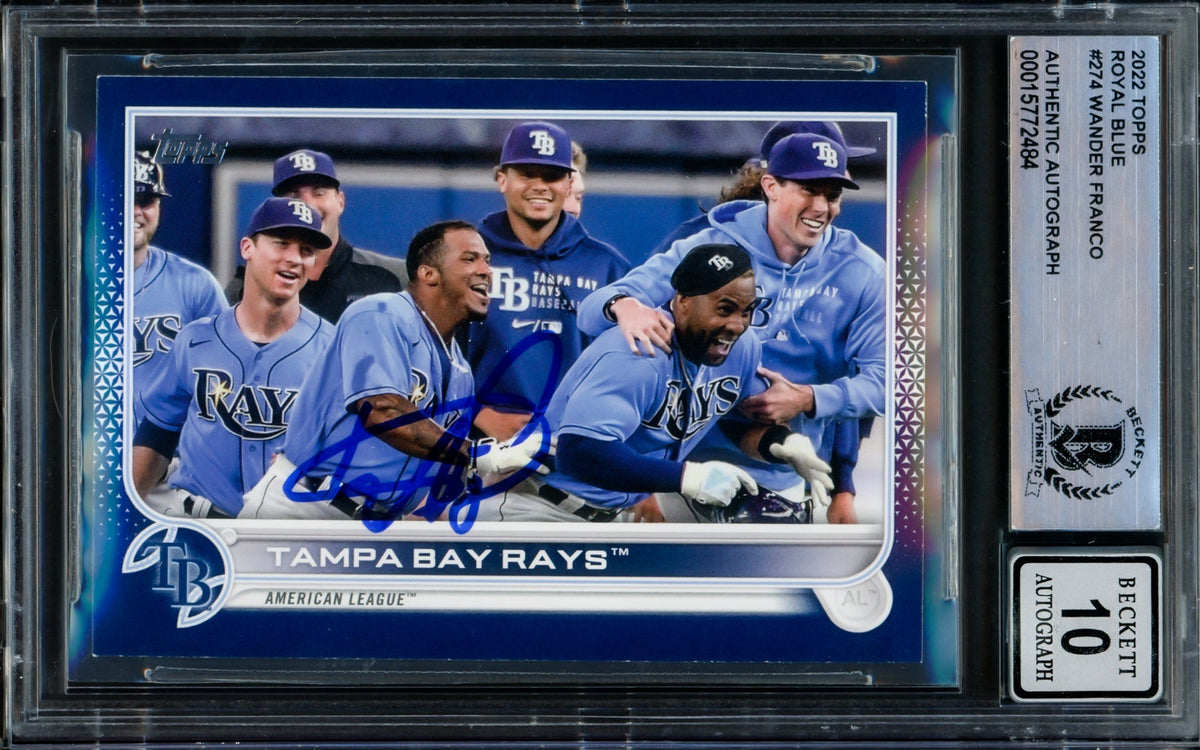 Wander Franco Autographed 2022 Topps Royal Blue Rookie Card #274 Tampa Bay Rays Auto Grade Gem Mint 10 Beckett BAS #15772484