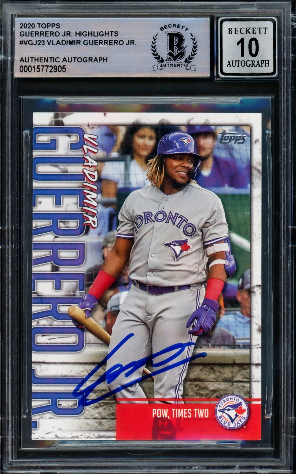 Vladimir Guerrero Jr. Autographed 2020 Topps Highlights Card #VGJ-23 Toronto Blue Jays Auto Grade Gem Mint 10 Beckett BAS #15772905