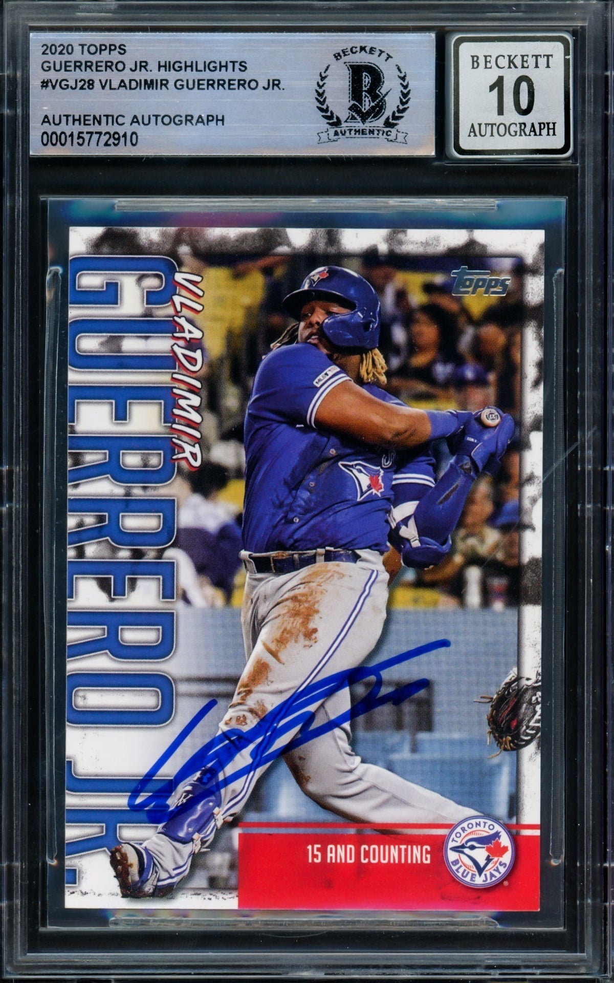 Vladimir Guerrero Jr. Autographed 2020 Topps Highlights Card #VGJ-28 Toronto Blue Jays Auto Grade Gem Mint 10 Beckett BAS #15772910