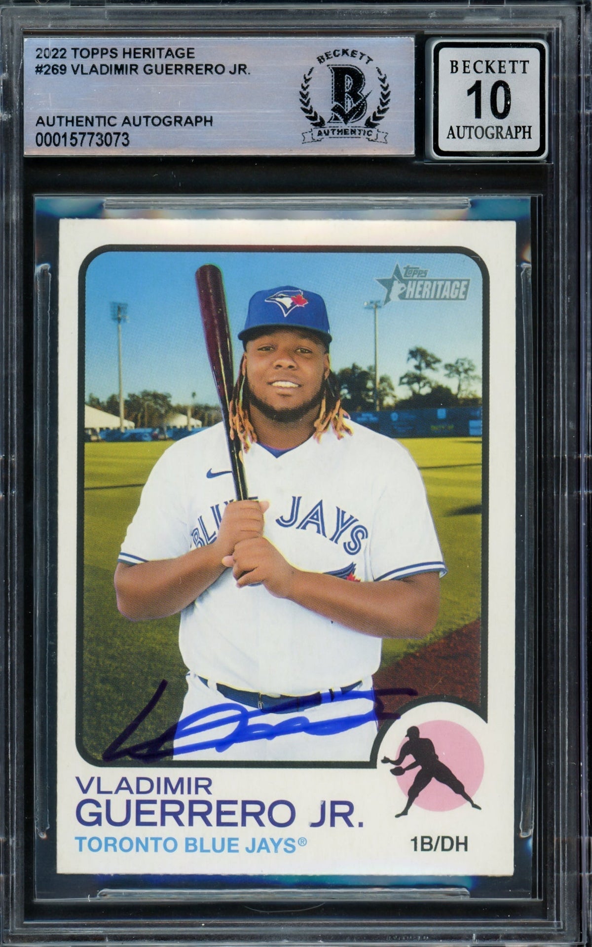 Vladimir Guerrero Jr. Autographed 2022 Topps Heritage Card #269 Toronto Blue Jays Auto Grade Gem Mint 10 Beckett BAS #15773073